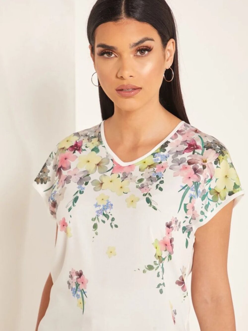 Ted Baker London White Floral V-Neck Blouse